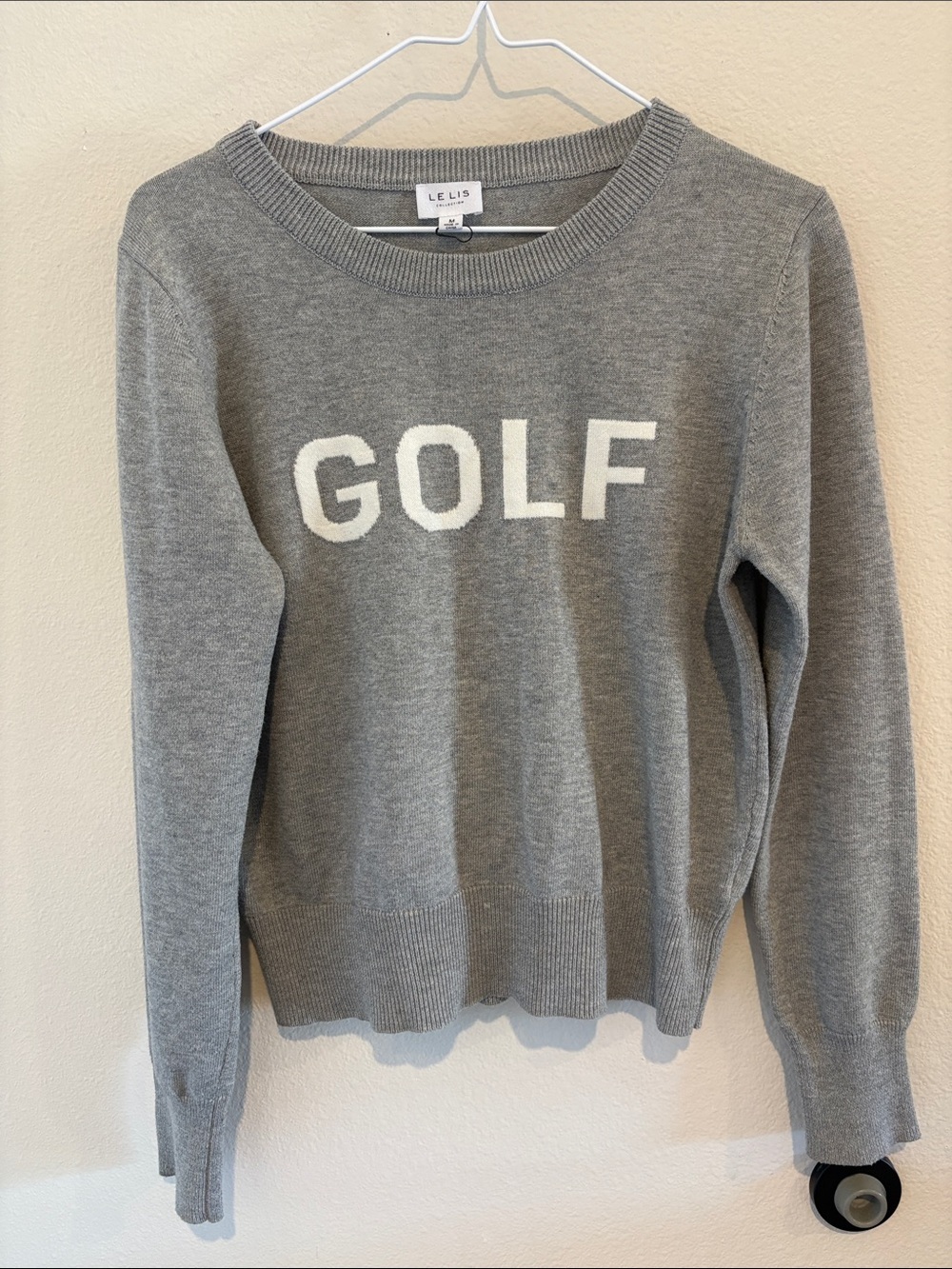 Le Lis Gray Long Sleeve Cotton Blend Tee With Embroidery 'GOLF' in white ⛳️